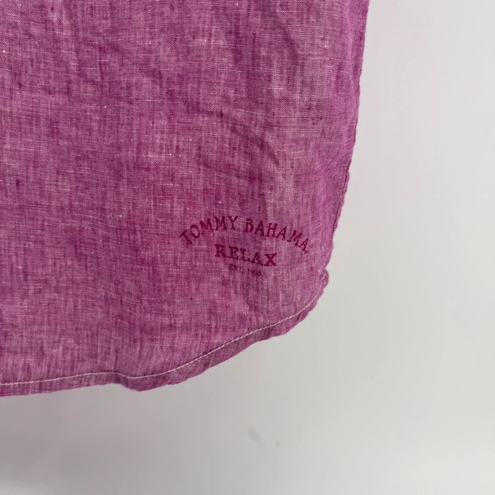 Tommy Bahama Relax Mens XXL Purple 100% Linen Short Sleeve Button Down Shirt